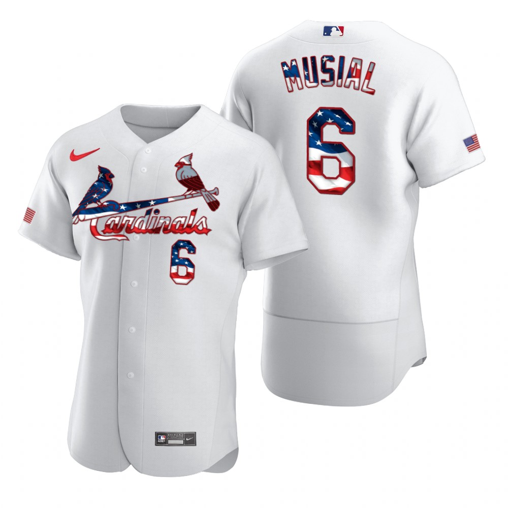St. Louis Cardinals 6 Stan Musial Men Nike White Fluttering USA Flag Limited Edition Authentic MLB Jersey